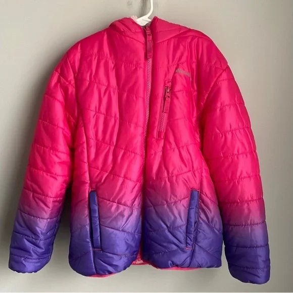 Eddie Bauer Girl's Reversible Pink and Purple Ombre Puffer Jacket Medium 10-12 - Picture 2 of 11